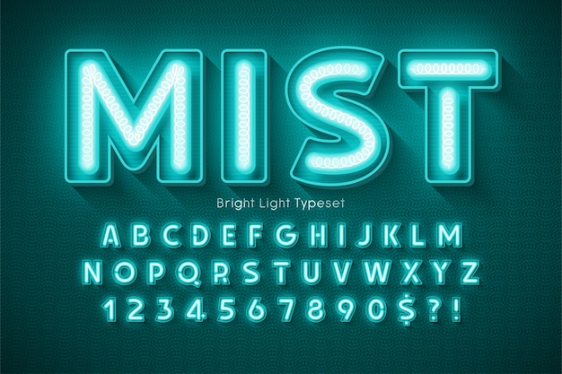 Neon light 3d alphabet, extra glowing modern type.