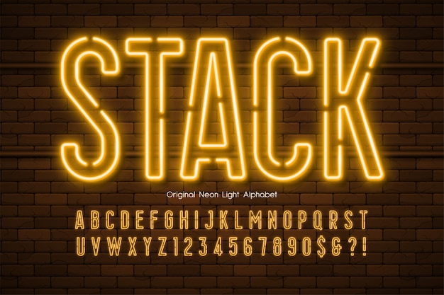 Neon light 3d alphabet, extra glowing modern type.