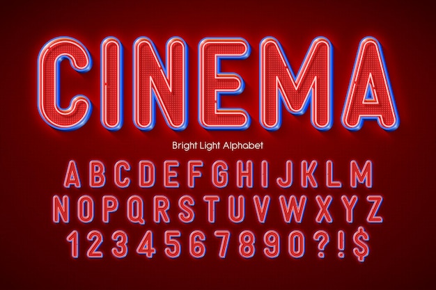 Neon light 3d alphabet, extra glowing origainal type.