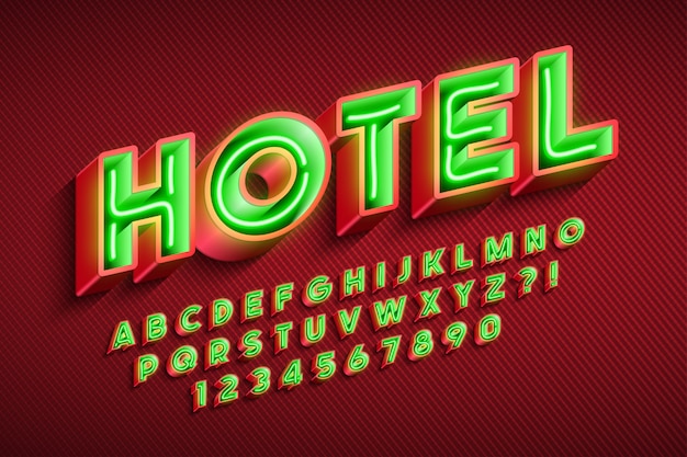 Neon light alphabet, extra glowing original font.