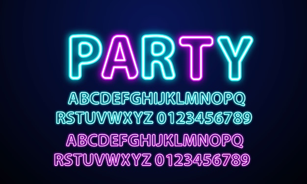 Neon light alphabet party neon font.