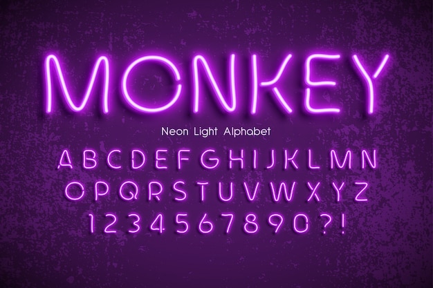 Vector neon light  alphabet, .