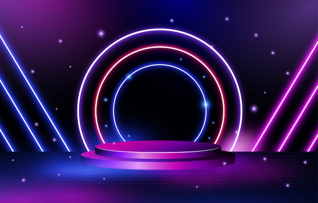 Neon Light Background with Podium