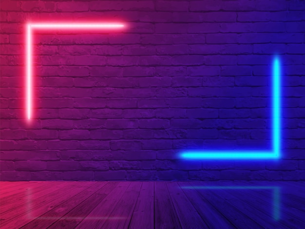 Neon light brick wall room