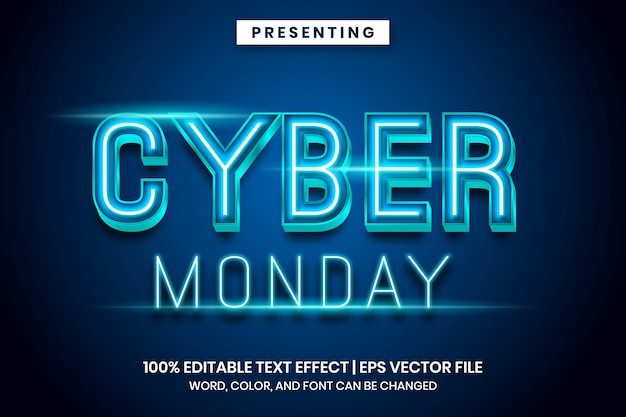 Vector neon light cyber monday sign text effect