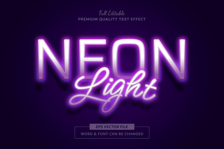Vector neon light editable text effect font style template