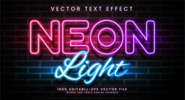 Neon light editable text style effect Glowing text with purple and blue colors