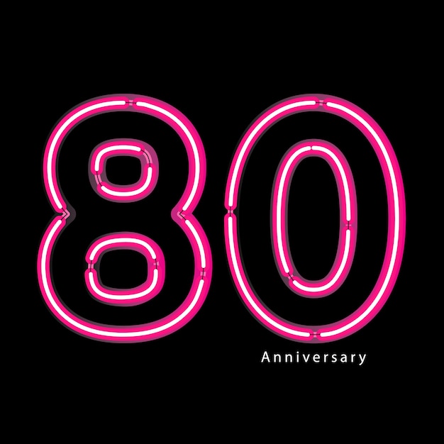 Vector neon light effect 80th year anniversary