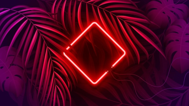 Vector neon light frame in fluorescent color, tropical