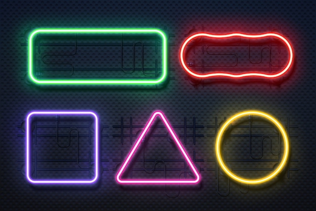 Vector neon light frame. retro banner element, futuristic purple electric border, neon glow rectangle banner.