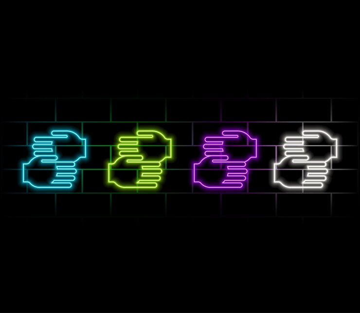 Vector neon light glow effect volunteer care line icon helping hand sign hospice symbol 3d line neon glow i