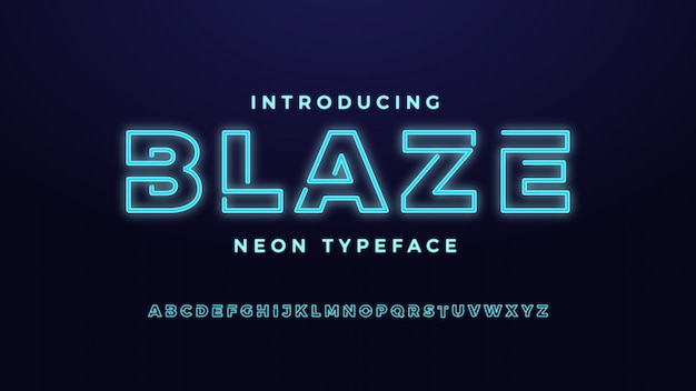 Neon light glowing display uppercase font blaze typeface