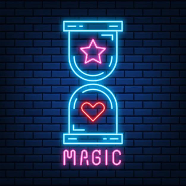 Neon light hourglass magic astrology line sign display simple design vector
