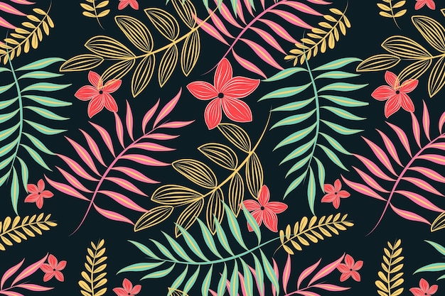 Vector neon light leaves floral seamless pattern