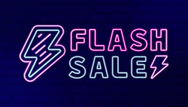 벡터 시간 또는 야간 판매와 함께 flash sale의 네온 라이트 라인 일러스트레이션