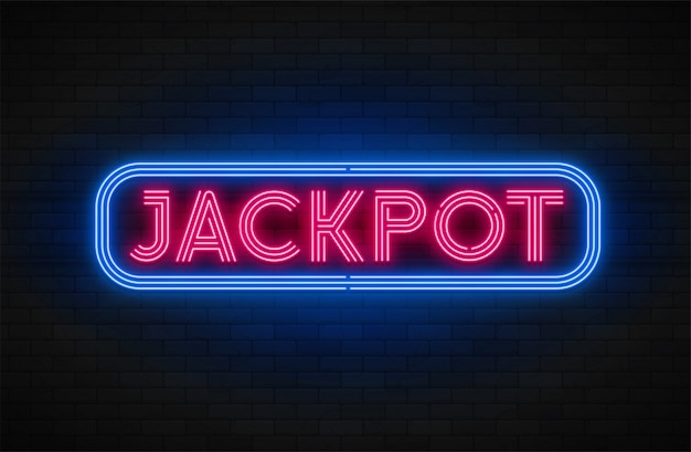 Banner di promozione lineare al neon, jackpot, gioco, grande vittoria.