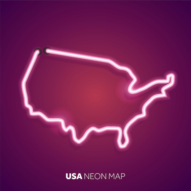 Neon light map of united states