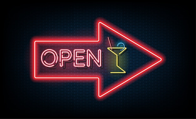 Vector neon light open signboard