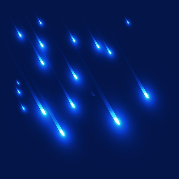 Vector neon light rays falling meteors stars