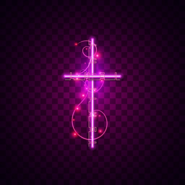 Neon light sign glowglowing background cross Jesus Catholic Christian symbol