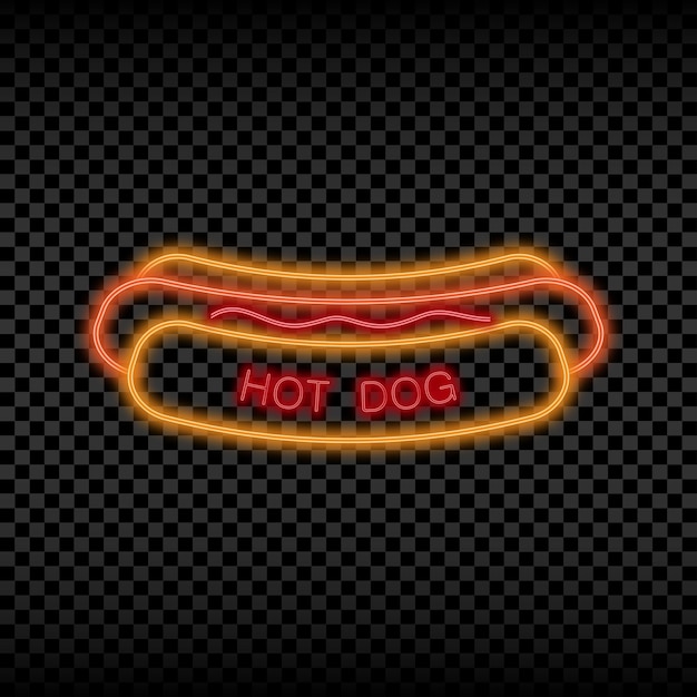 ホットドッグカフェのネオンサインストリートフードのロゴの輝く輝く看板
