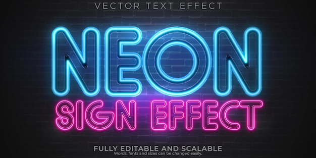 Vector neon light text effect editable retro and glowing text style