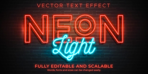 Effetto testo luce al neon modificabile stile di testo retrò e luminoso