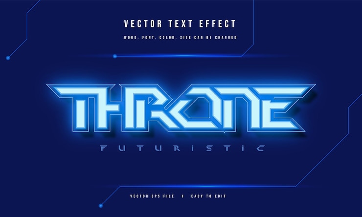 Vector neon light throne futuristic editable movie game style text effect