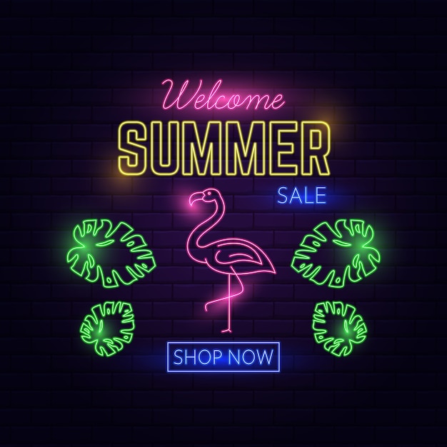 Neon light welcome summer sale