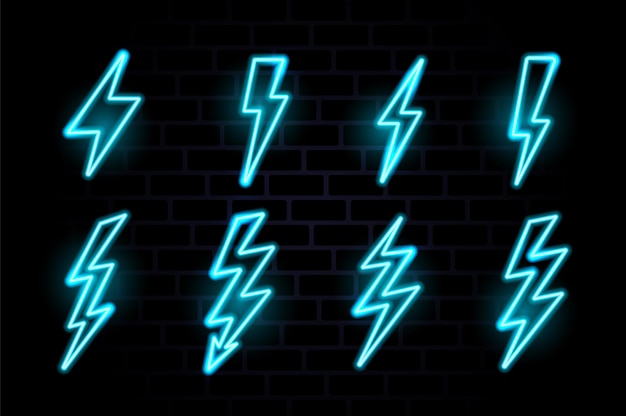 Vector neon lightning bolt glowing electric flash icon