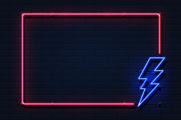 Vector neon lightning frame. electricity power flash logo on black background, power outage concept. lightning boarder