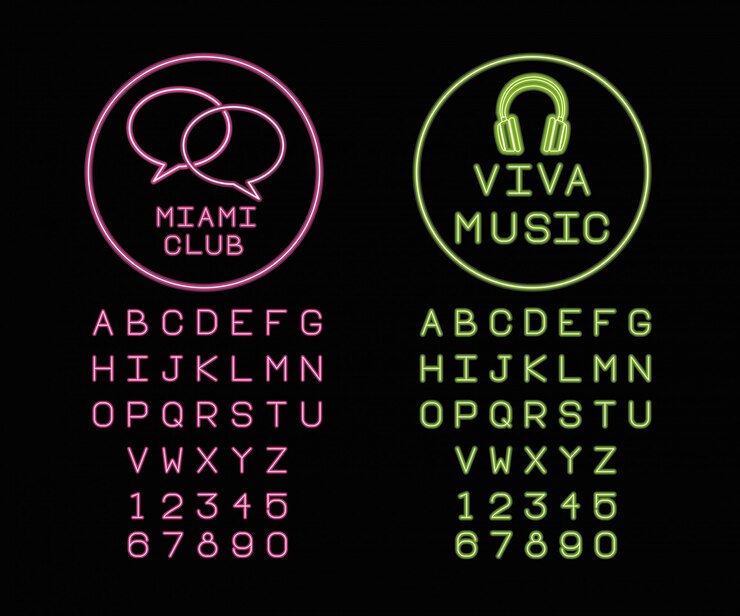 Vector neon lights alphabet font