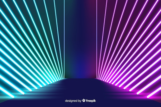 Vector neon lights arranged stage background