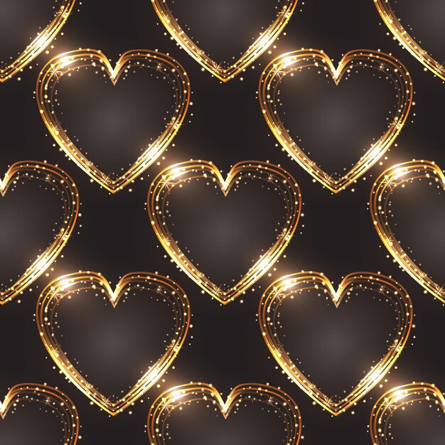 Neon Lights seamless pattern with glow effect colorful shiny hearts
