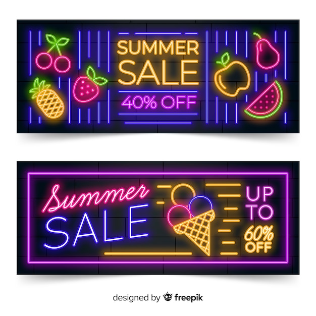 Neon lights summer sale banners