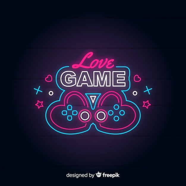 Vector neon lights vintage gaming logo