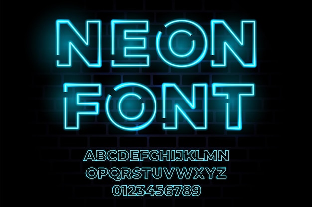 Neon lighy font Vector glow typography realistic alphabet Led lamp effect