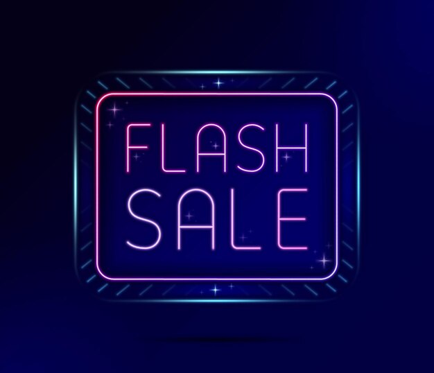 벡터 플래시 세일 (flash sale) 의 네온 라인 라이트 일러스트레이션 효과 스파크와 별 반이는 표지판