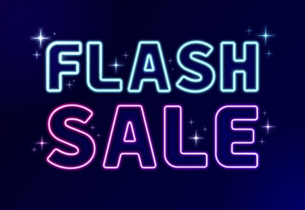 Вектор Неоновый световой эффект иллюстрации flash sale на вывеске с искрами и звездами блеск