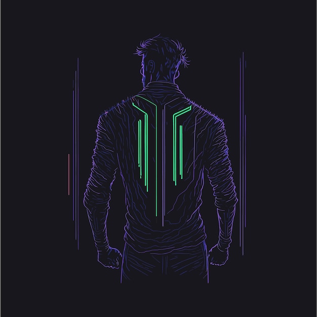 Vettore illustratore vettoriale in stile cyberpunk uomo al neon