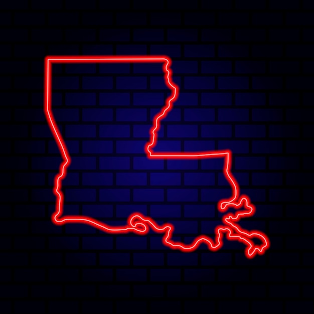 Neon map State of Louisiana on brick wall background