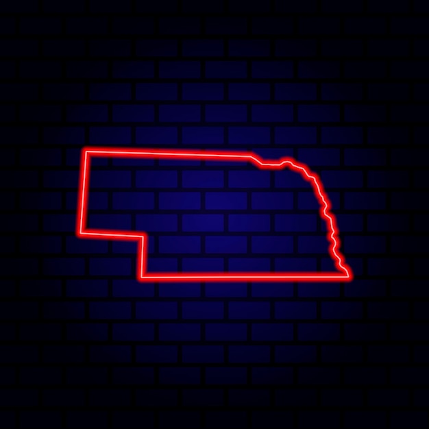 Neon map State of Nebraska on brick wall background