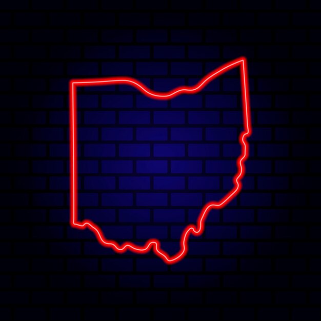 Vector neon map state of ohio on brick wall background