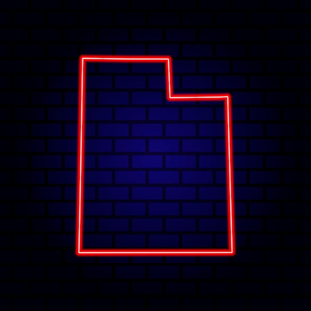 Neon map State of Utah on brick wall background