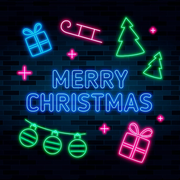 Neon merry christmas concept