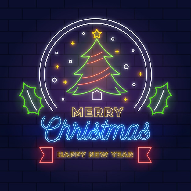 Neon merry christmas concept