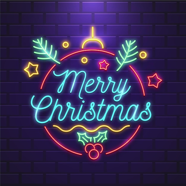 Neon merry christmas-tekst met decoraties