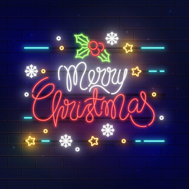 Vector neon merry christmas