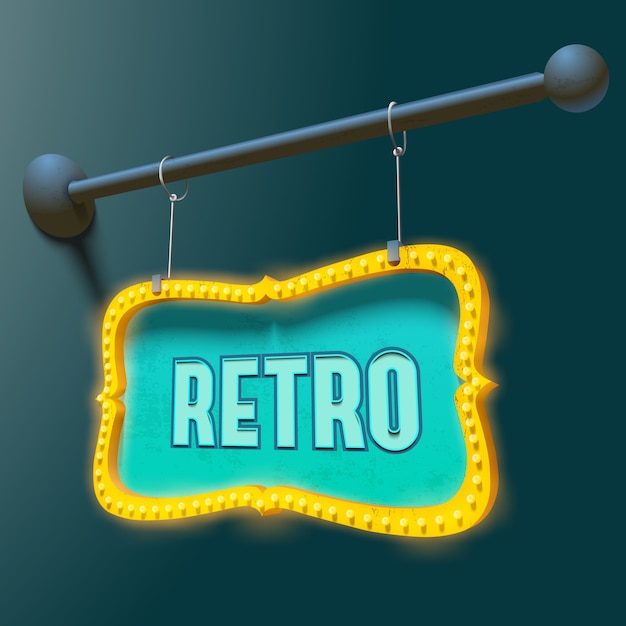 Vector neon metal signboard with retro inscription