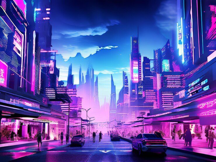 Vector neon metropolis a cyberpunk dreamscapes of futuristic skyscrapers flying cars and digital bill